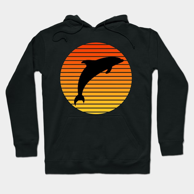 Vintage Retro Sunset Dolphin Jump Silhouette Hoodie by Grove Designs